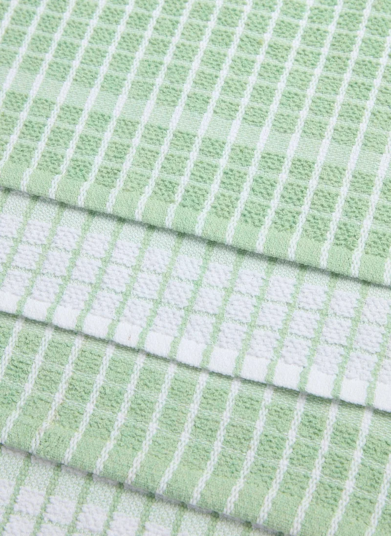 Matalan 4 Pack Light Green Check Terry Tea Towels (60cm x 45cm)