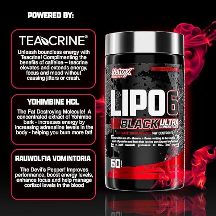 Nutrex Research Lipo-6 Black Ultra Concentrate Thermogenic Fat Burner Supplement, Increase Weight Loss, Energy & Intense Focus 120 Diet Pills - Image 2