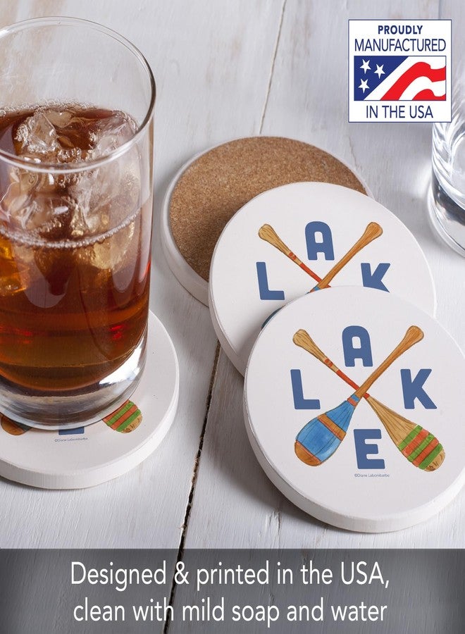 Counterart Thirstystone Lake Living 4 Pack Round Absorbent Stone Coasters with Protective Cork Backing Manufactured in The USA - Image 4