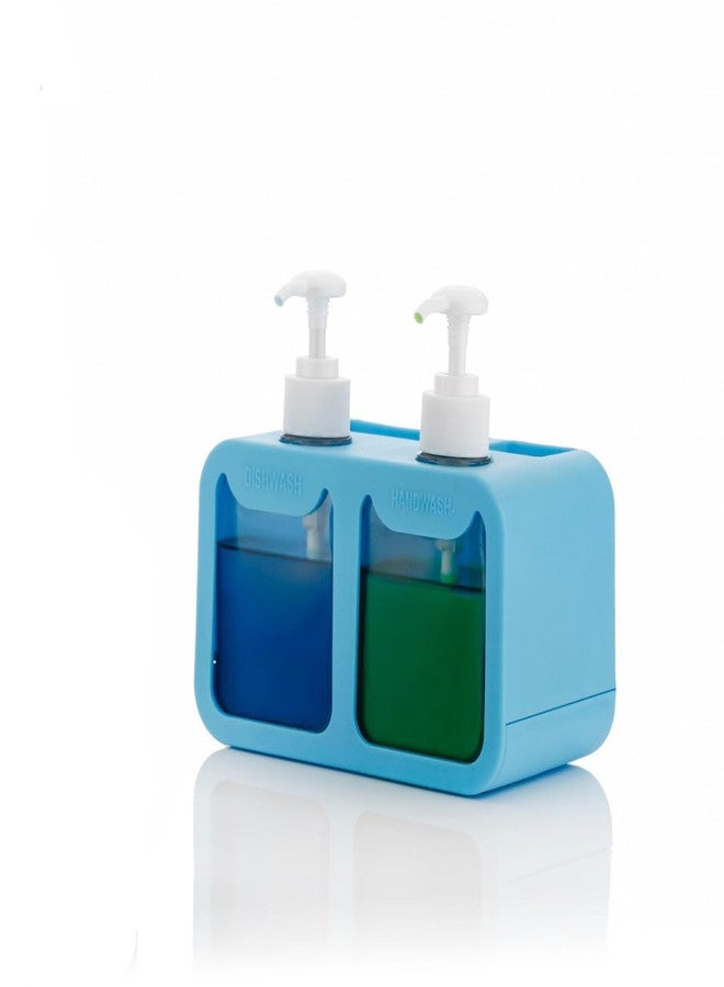 Deyllo 150 ml Dual Soap Dispenser for Kitchen & Bathroom – Refillable Handwash & Dishwash Pump Bottles, Space-Saving Plastic Container (Blue) - Image 1