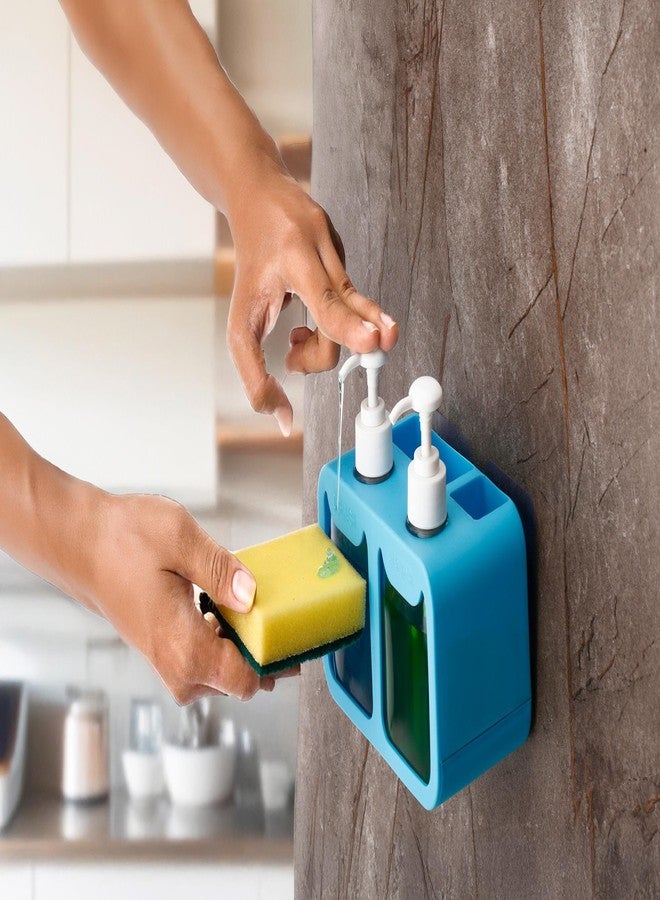 Deyllo 150 ml Dual Soap Dispenser for Kitchen & Bathroom – Refillable Handwash & Dishwash Pump Bottles, Space-Saving Plastic Container (Blue) - Image 3