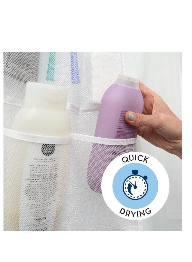 Shower Organizer, Shower Caddy or Bathroom Organizer with Quick Drying Mesh, 7 Pockets to Hold Shampoo, Soap, Loofah, and Cruise Ship Essentials, 14 Inch by 30 Inch, White, 2 Pack - Image 4