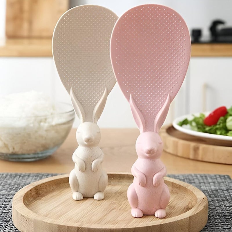 LEDHOLYT Rabbit Handle Non-Stick Silicone Rice Serving Shovel - Kitchen Utensil Rice Spoon for Rice Cooker & Cooking Tools(1 pcs) - Image 2