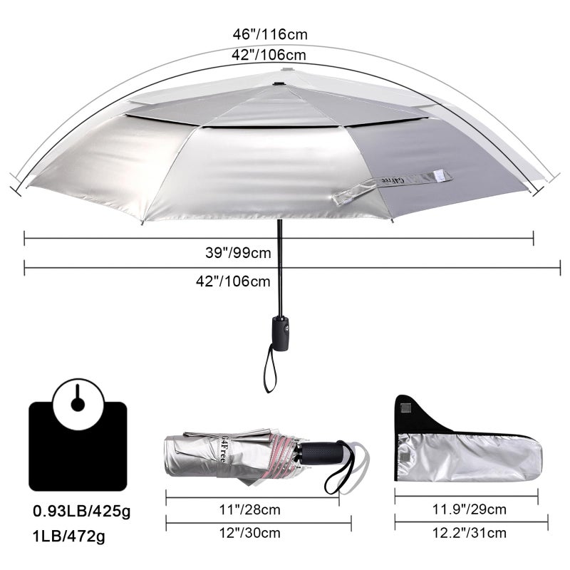 G4Free UPF 50+ UV Protection Travel Umbrella 46 Inch Windproof Silver Coating Sun Blocking Umbrella(Silver/Pink) - Image 5