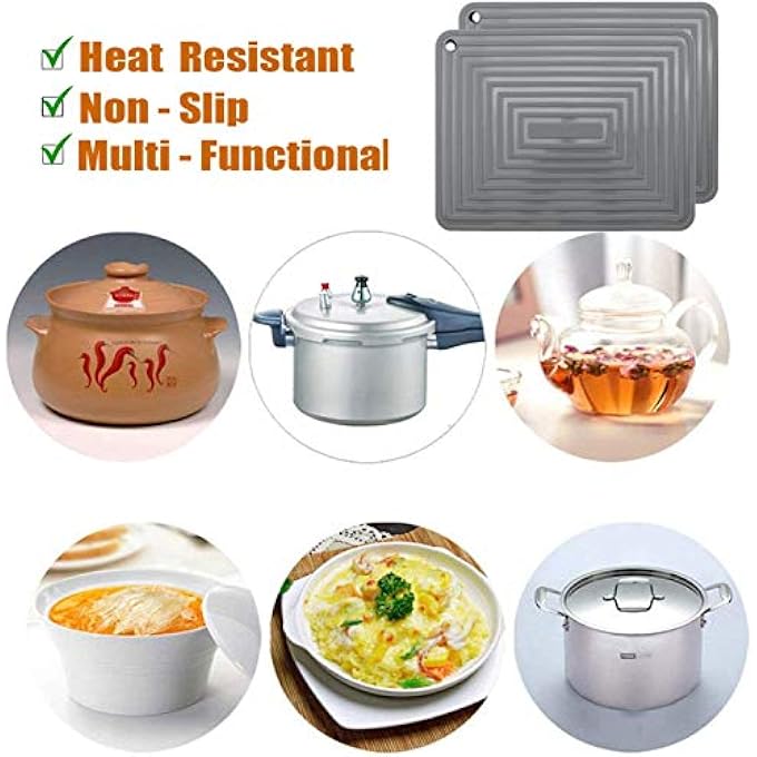 LogHog 2 Pack Large Silicone Trivet MatsHeatproof Hot Pads Pot Holder9X12 Non Slip Flexible Durable Heat Resistant Pot Coaster Kitchen Countertop Table Mats Dark Grey - Image 5