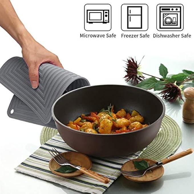 LogHog 2 Pack Large Silicone Trivet MatsHeatproof Hot Pads Pot Holder9X12 Non Slip Flexible Durable Heat Resistant Pot Coaster Kitchen Countertop Table Mats Dark Grey - Image 3