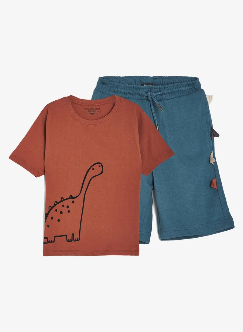 ريبلز مع نمشي Boys Round Neck T-shirt & Shorts Set