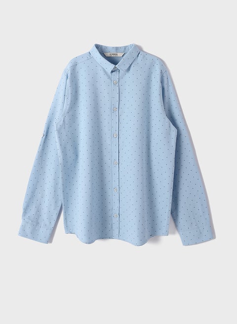 منقوشة قميص طويل الأكمام الصبي