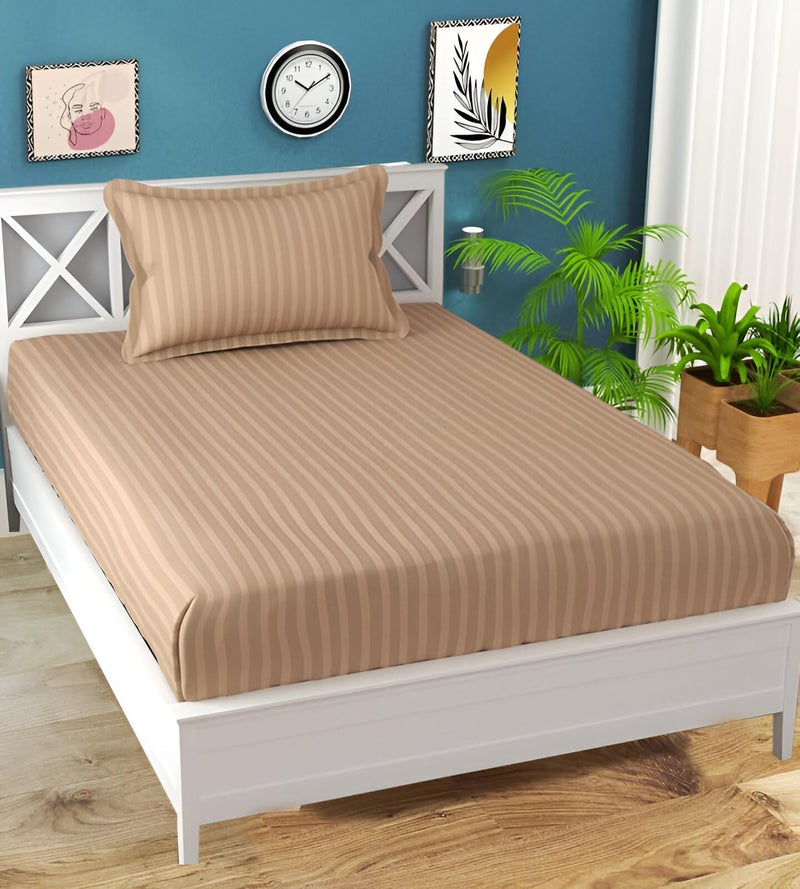 STARNSTYLE 220 Cotton Feel Glace Cotton 1 Single Bedsheet with 1 Pillow Cover (90X60 Inch) Beige - Image 5