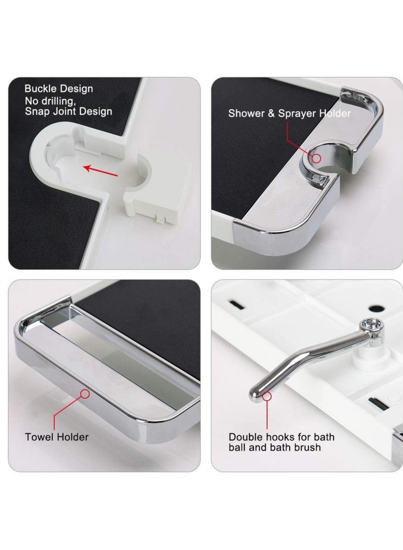 ABS Bathroom Shelf Rack Shower Caddy Wall Mount Holder No Drilling Shower Organiser for Shampoo Soap with 19-25mm Rail and Double Hook for 19mm-25mm Shower Rail Black - Image 4