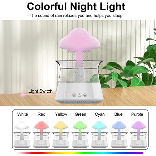 cjc Cloud Rain Humidifier for bedroom with Soothing Rain Sounds - Bedroom Sleep Aid, Waterfall Night Light, Mushroom Design Air Moisturizer for bedroom and living room (White) - Image 4