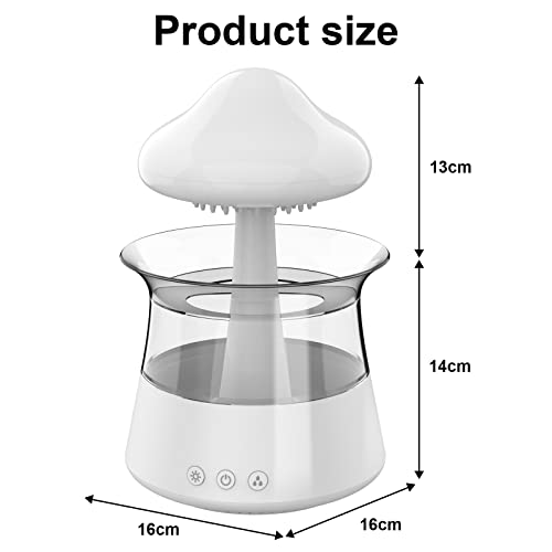 cjc Cloud Rain Humidifier for bedroom with Soothing Rain Sounds - Bedroom Sleep Aid, Waterfall Night Light, Mushroom Design Air Moisturizer for bedroom and living room (White) - Image 2
