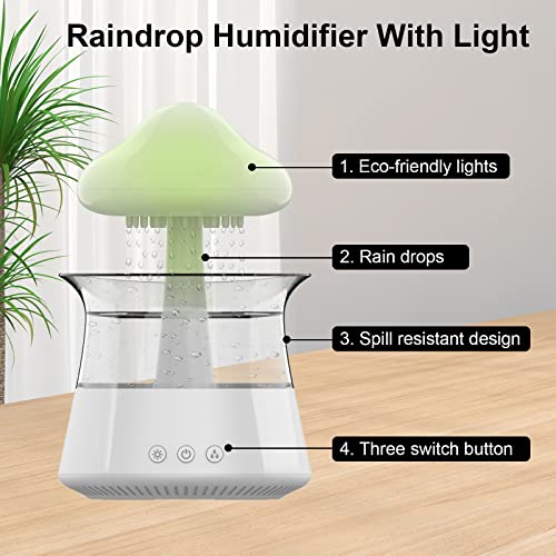 cjc Cloud Rain Humidifier for bedroom with Soothing Rain Sounds - Bedroom Sleep Aid, Waterfall Night Light, Mushroom Design Air Moisturizer for bedroom and living room (White) - Image 5