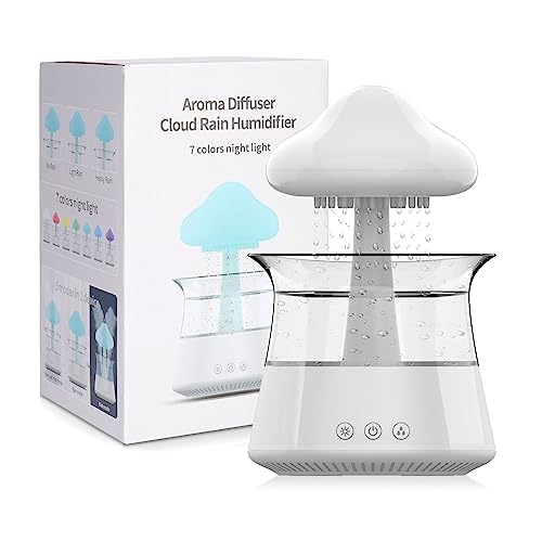 cjc Cloud Rain Humidifier for bedroom with Soothing Rain Sounds - Bedroom Sleep Aid, Waterfall Night Light, Mushroom Design Air Moisturizer for bedroom and living room (White) - Image 1
