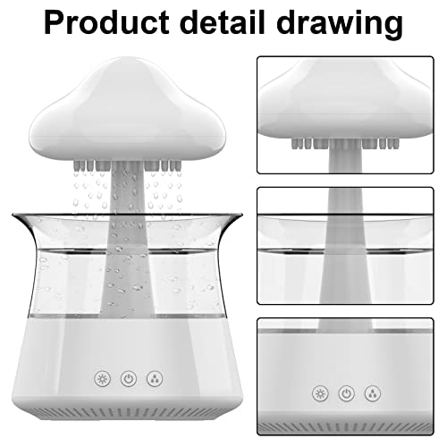 cjc Cloud Rain Humidifier for bedroom with Soothing Rain Sounds - Bedroom Sleep Aid, Waterfall Night Light, Mushroom Design Air Moisturizer for bedroom and living room (White) - Image 3