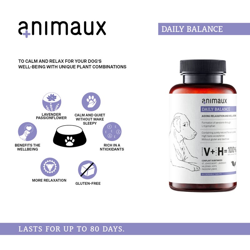 animaux Daily Balance â€“ 40 Chewable Tablets for Dogs with Valerian, St. John's Wort & Lavender | Herbal Supplement for Dogs - Image 2
