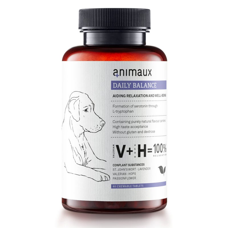 animaux Daily Balance â€“ 40 Chewable Tablets for Dogs with Valerian, St. John's Wort & Lavender | Herbal Supplement for Dogs - Image 1