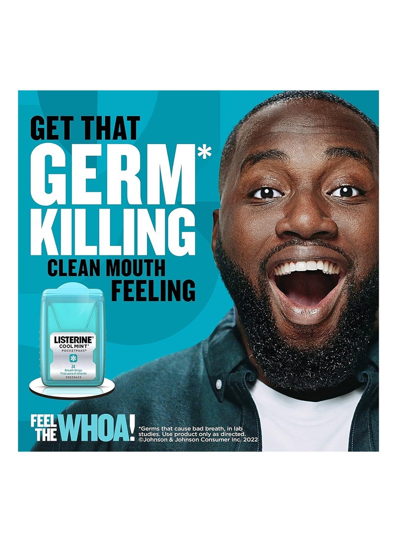 Listerine Cool Mint PocketPaks Portable Breath Strips for Bad Breath, Fresh Breath Strips to Kill most of Bad Breath Germs On-The-Go, Cool Mint Flavor, 24-Strip Pack, 3 Pack - Image 4