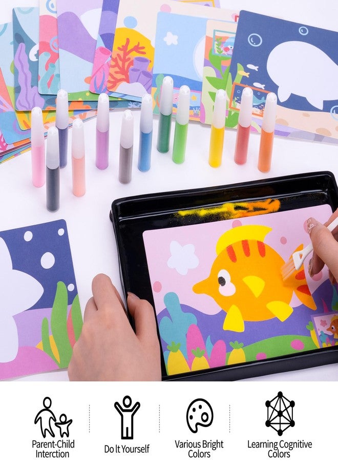 Toptime Sand Art Kits for Kids, 12 Colored Sand Bottle 16 Sheet Ocean Animal Sand Art Pictures, Peel and Stick DIY Crafts Set for Girls and Boys, Sand Painting Arts and Crafts for Kids Ages 8-12 - Image 2