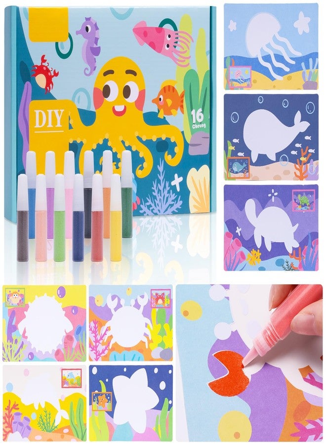 Toptime Sand Art Kits for Kids, 12 Colored Sand Bottle 16 Sheet Ocean Animal Sand Art Pictures, Peel and Stick DIY Crafts Set for Girls and Boys, Sand Painting Arts and Crafts for Kids Ages 8-12 - Image 1