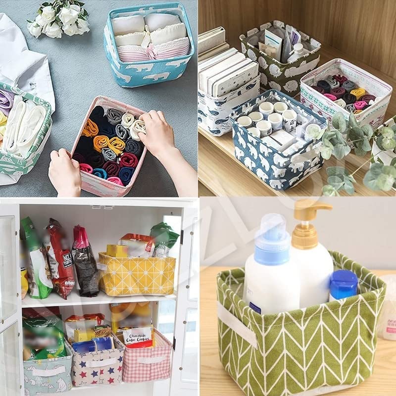 VazzLox Pack of 4 Foldable Multipurpose Storage Box Small Canvas Fabric Organizer Baskets for Organizing Storage Box with Handles Boxes for Wardrobe Multi Design polyethylene Rectangular - Image 4