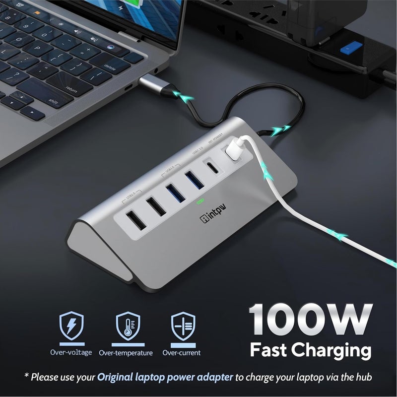 intpw موزع USB C من النوع 9 في 1 مزود بمنفذ HDMI يدعم دقة 4K، منفذ PD بتقدير 100 واط، 3 منافذ USB 3.0 بسرعة 5 جيجابايت في الثانية، 2 منافذ USB 2.0، ومقام إدراج SD/TF. يتوافق مع أجهزة MacBook Air/Pro - Image 5