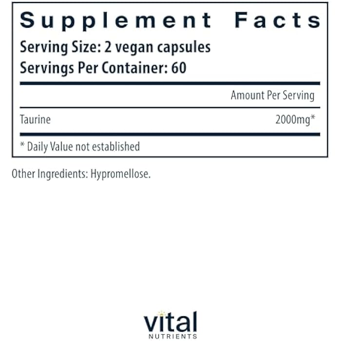 Vital Nutrients مكمل التورين 1000 ملغ من فيتال نيوترينتس | مكمل أمينو أسيد نباتي للتخلص من السموم | مكمل التورين لدعم صحة القلب والأعصاب والكبد* | خالي من الجلوتين والألبان وفول الصويا | غير معدل وراثيًا | 120 كبسولة - Image 2