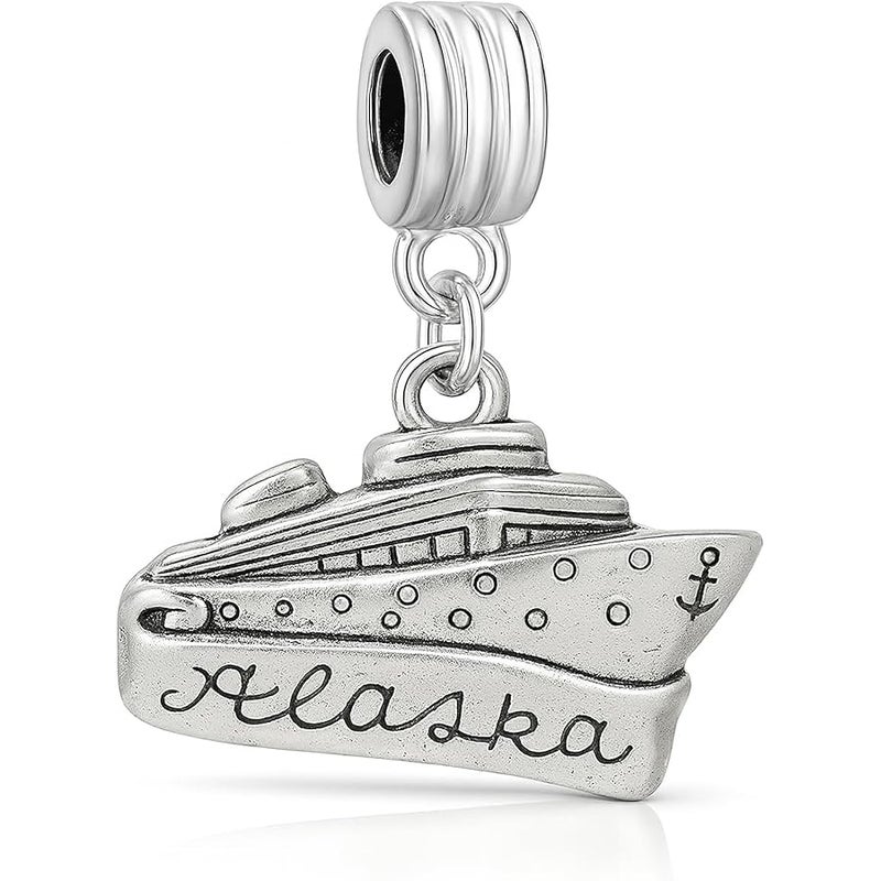 SEXY SPARKLES Carved Alaska Cruise Boat Charm Bead Spacer Compatible for Most European Snake Chain Bracelets, Metal - Image 1