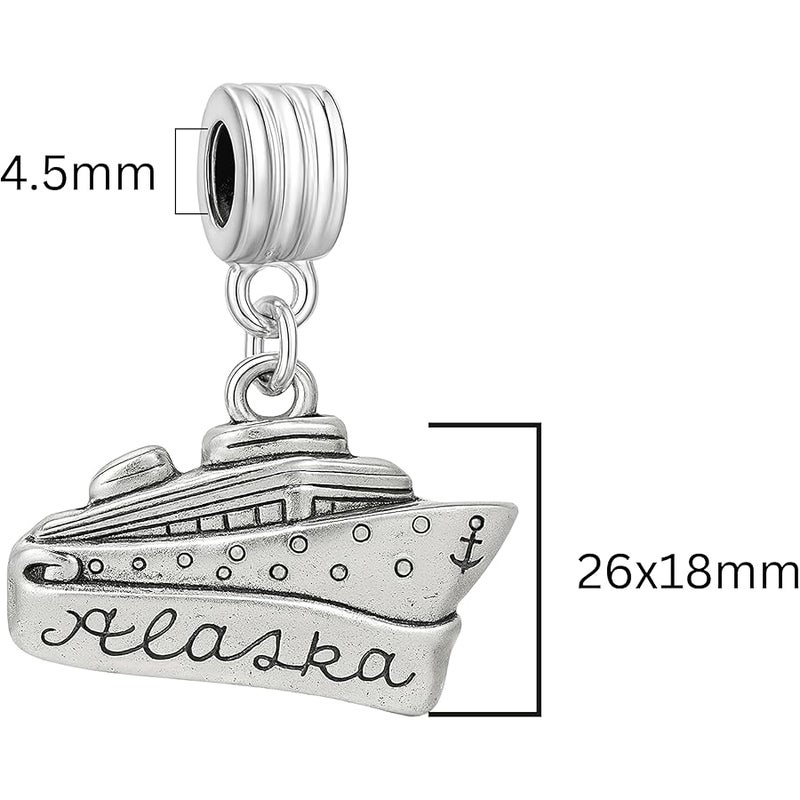 SEXY SPARKLES Carved Alaska Cruise Boat Charm Bead Spacer Compatible for Most European Snake Chain Bracelets, Metal - Image 2
