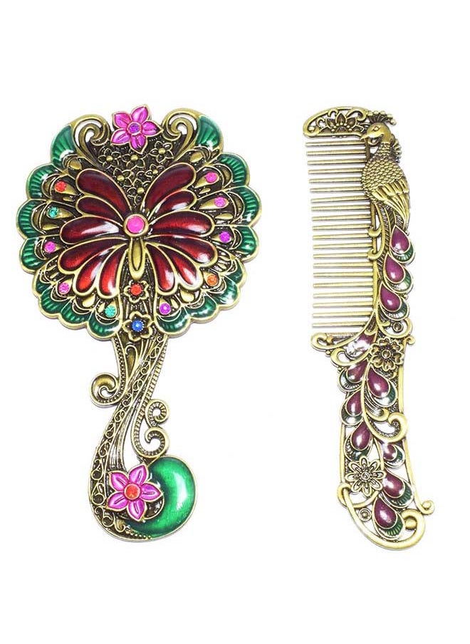 immatgar immatgar pharaonic Peafowl makeup pocket mirror with comb ancient Egyptian souvenirs gifts for women and mother from Egypt (Flower1 - Burnt Yellow - 13.5 CM Tall) 