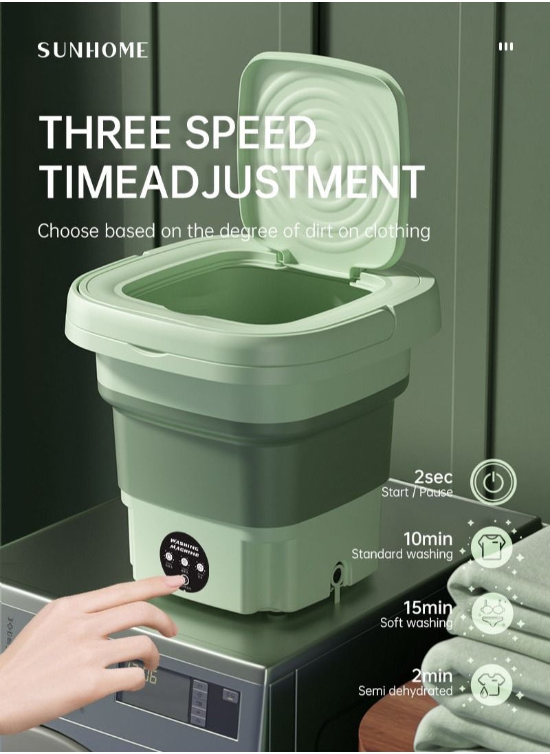 Sunhome - Foldable and Portable Mini Washing Machine with Drain Basket for Traveling or Home 8L 10W MLSC-01 Green - Image 1