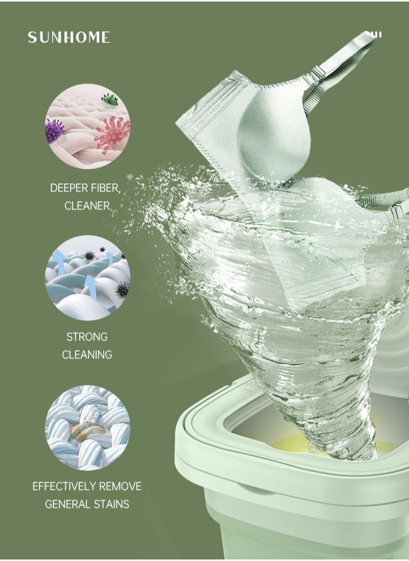 Sunhome - Foldable and Portable Mini Washing Machine with Drain Basket for Traveling or Home 8L 10W MLSC-01 Green - Image 1