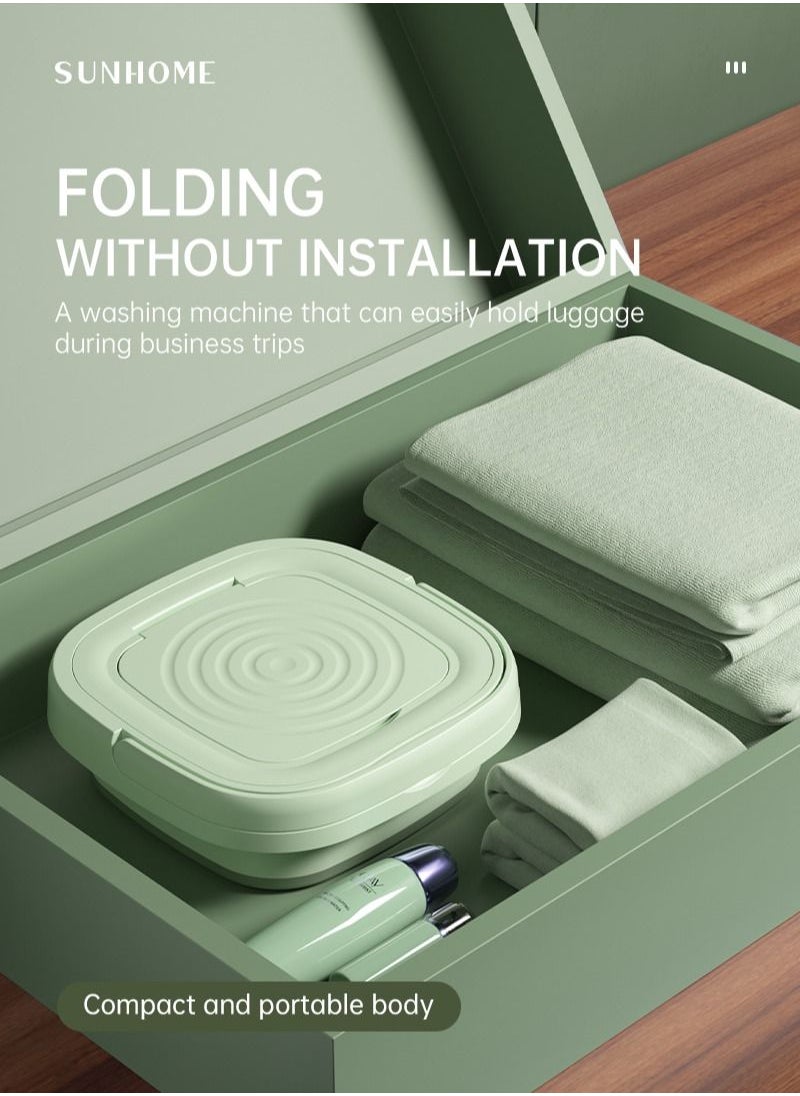 Sunhome - Foldable and Portable Mini Washing Machine with Drain Basket for Traveling or Home 8L 10W MLSC-01 Green - Image 1