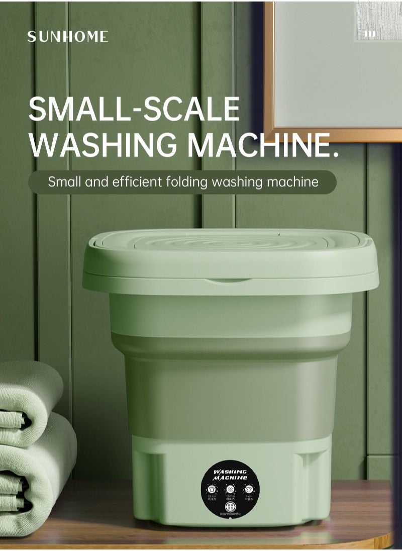 Sunhome - Foldable and Portable Mini Washing Machine with Drain Basket for Traveling or Home 8L 10W MLSC-01 Green - Image 1