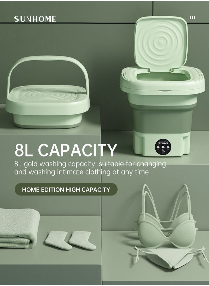 Sunhome - Foldable and Portable Mini Washing Machine with Drain Basket for Traveling or Home 8L 10W MLSC-01 Green - Image 1