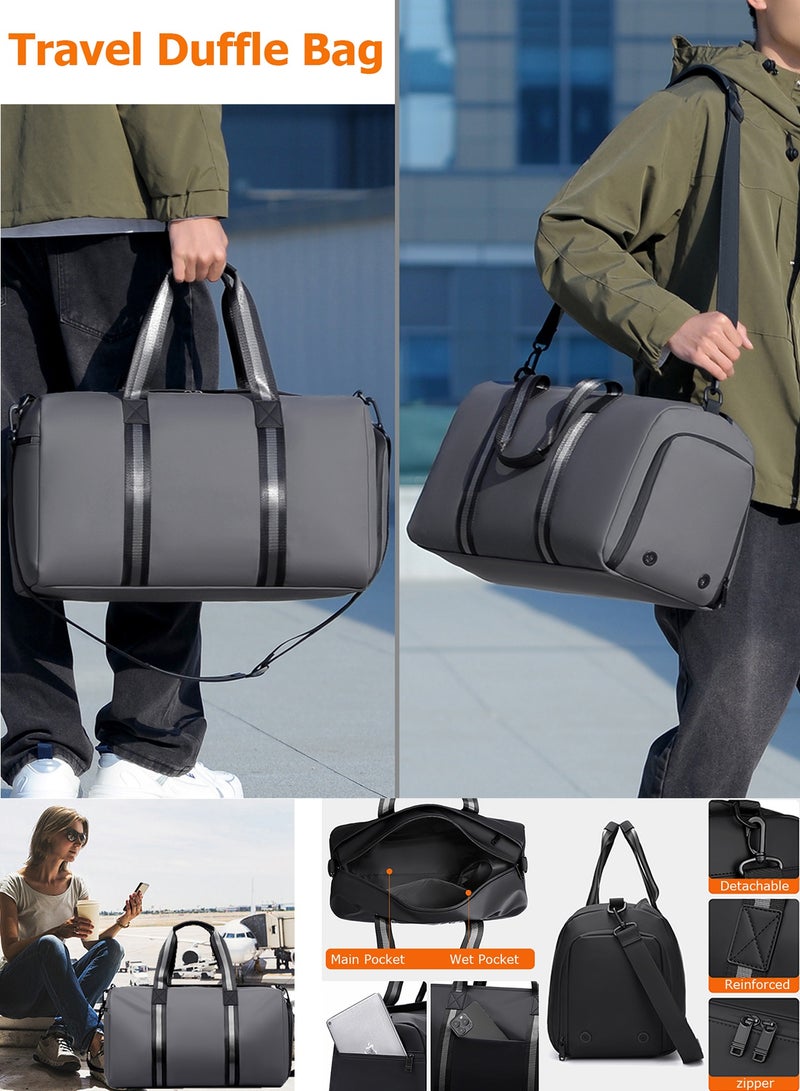 TokFaa Travel Duffle Bag for Men Women Sports Gym Bag 45L Weekender Overnight Luggage Bag with Shoes Compartment and Wet Pocket Carry on Bag Yoga Swimming Tote Shoulder Bag with Strap（Grey） - Image 4