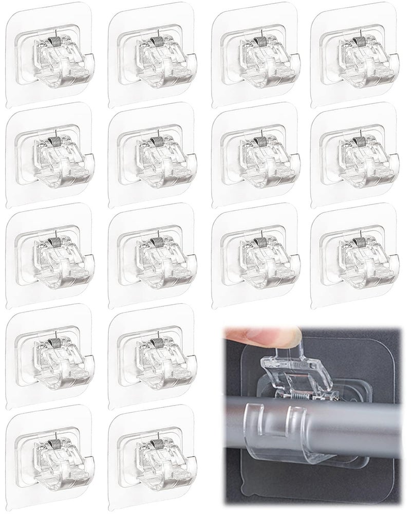 Tendiren Curtain Rod Bracket No Drilling 16Pcs  Self Adhesive Nail Free Curtain Rod Wall Brackets Hooks  Adjustable Drapery Towel Holder Fixing Hook For Home Bathroom Kitchen And Hotel Use (Transparent) - Image 1