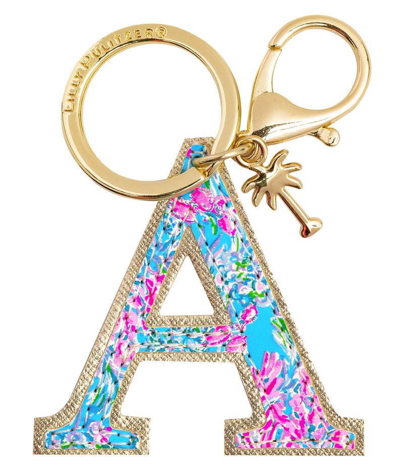 Lilly Pulitzer Leatherette Initial Keychain, Letter Bag Charm for Women, Best Fishes (A) - Image 1