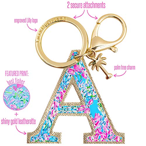 Lilly Pulitzer Leatherette Initial Keychain, Letter Bag Charm for Women, Best Fishes (A) - Image 2
