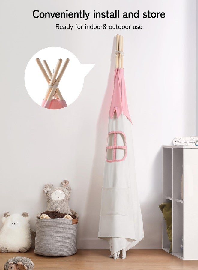 besrey Tipi Tent for Children, Tippi Children's Tent, Outdoor Children's Room, Girls, Children's Tent for Indoor, Play Tent Children (Pink+White) - Image 5