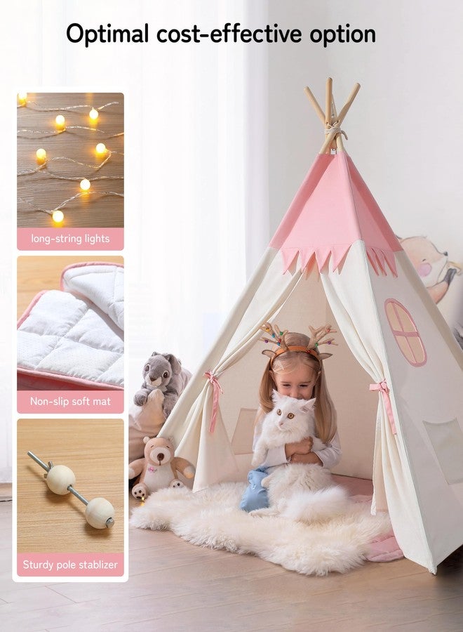 besrey Tipi Tent for Children, Tippi Children's Tent, Outdoor Children's Room, Girls, Children's Tent for Indoor, Play Tent Children (Pink+White) - Image 2