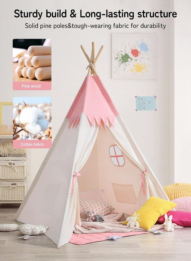 besrey Tipi Tent for Children, Tippi Children's Tent, Outdoor Children's Room, Girls, Children's Tent for Indoor, Play Tent Children (Pink+White) - Image 3