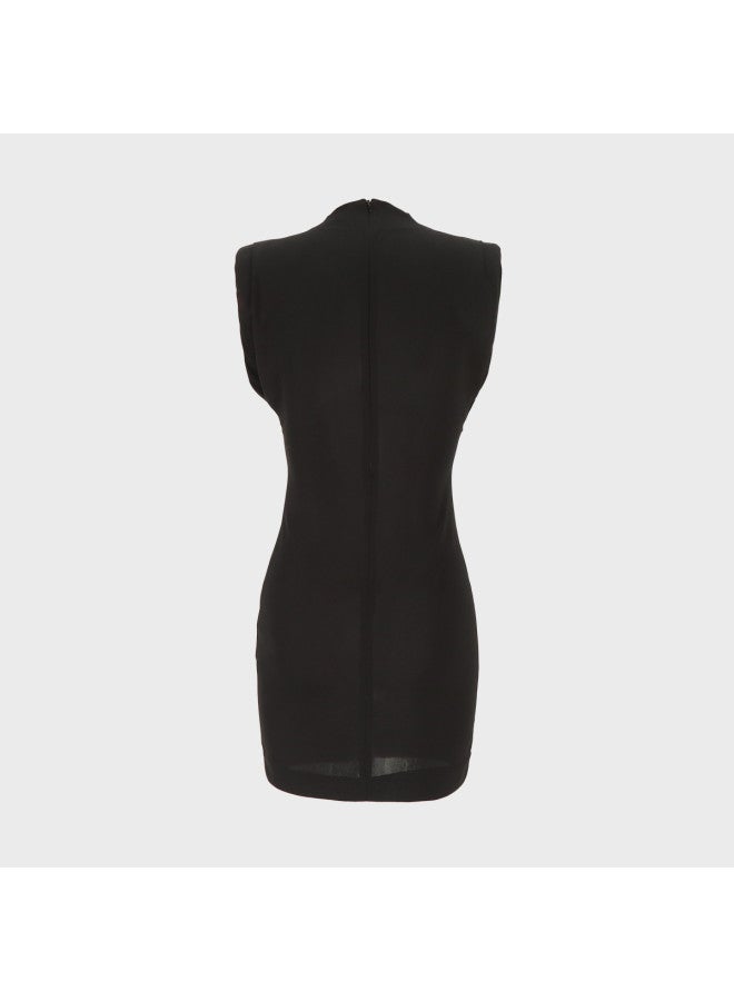 Zara solid Color High-end Light Mature Shoulder-padded Sleeveless Round Neck Waist-cinching A-line Short Dress - Image 3