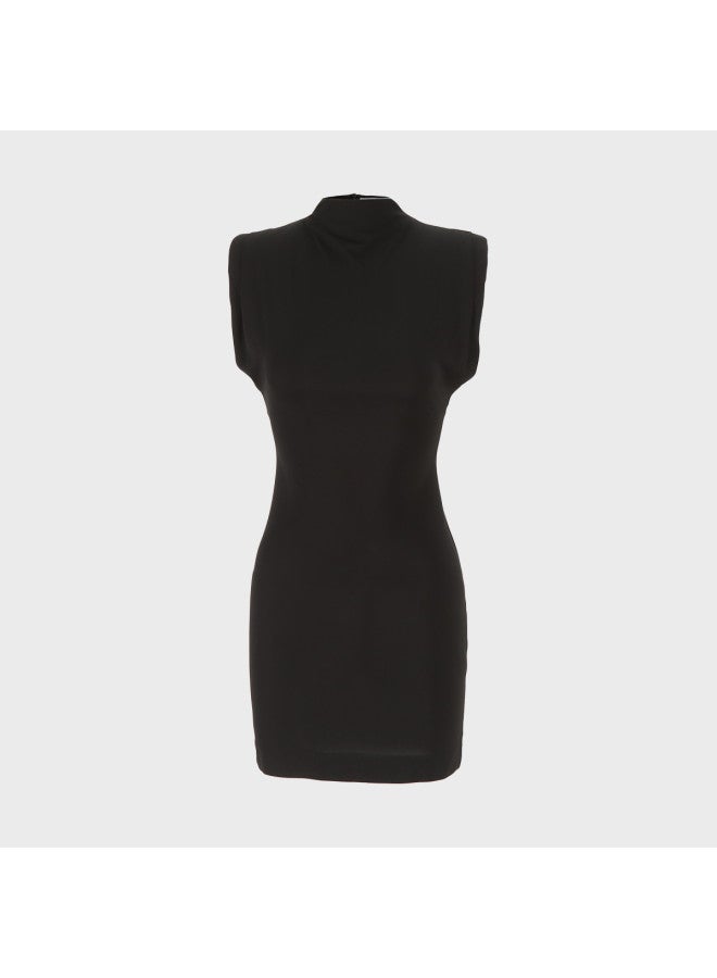 Zara solid Color High-end Light Mature Shoulder-padded Sleeveless Round Neck Waist-cinching A-line Short Dress - Image 2