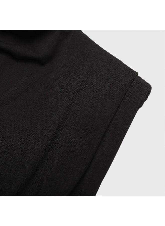 Zara solid Color High-end Light Mature Shoulder-padded Sleeveless Round Neck Waist-cinching A-line Short Dress - Image 5