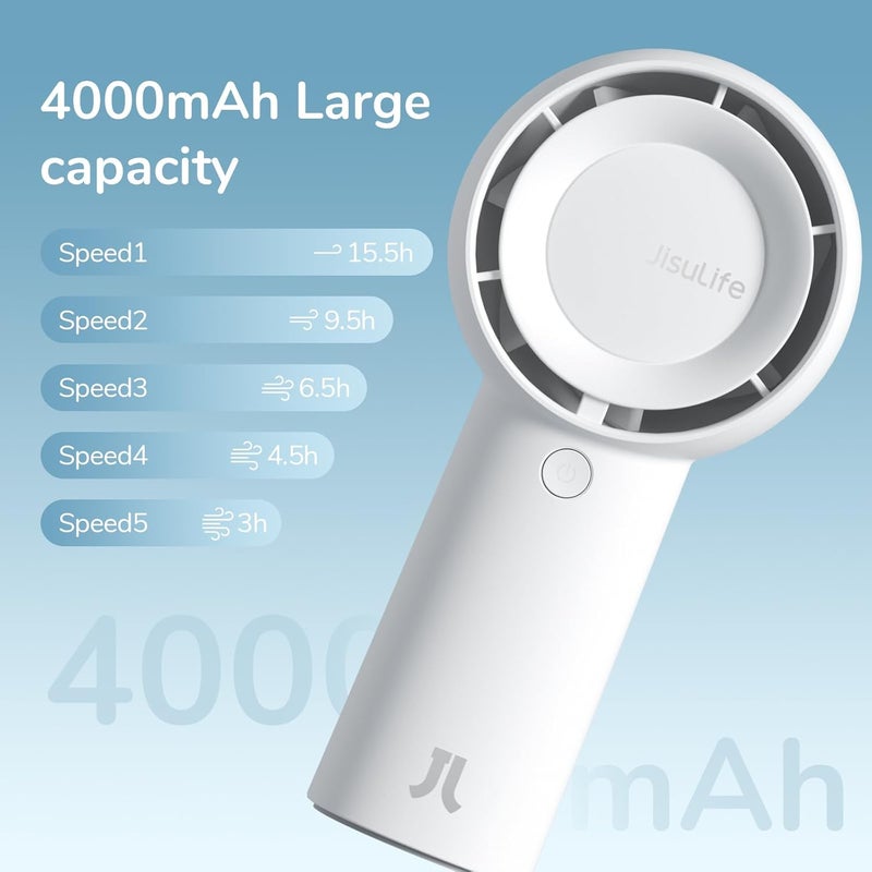 JisuLife Turbo Handheld Fan - 16-Hour Cooling, USB Rechargeable, 5 Speeds - Image 2