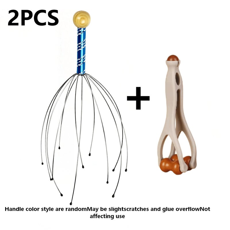 2 Pcs Head Massager Soul Extractor And Finger Massage Stick With Rollers Octopus Scalp Massager With 12 Claws Handheld Scalp Vibrating Massager For Deep Relaxing Comfortable Experience - Image 2