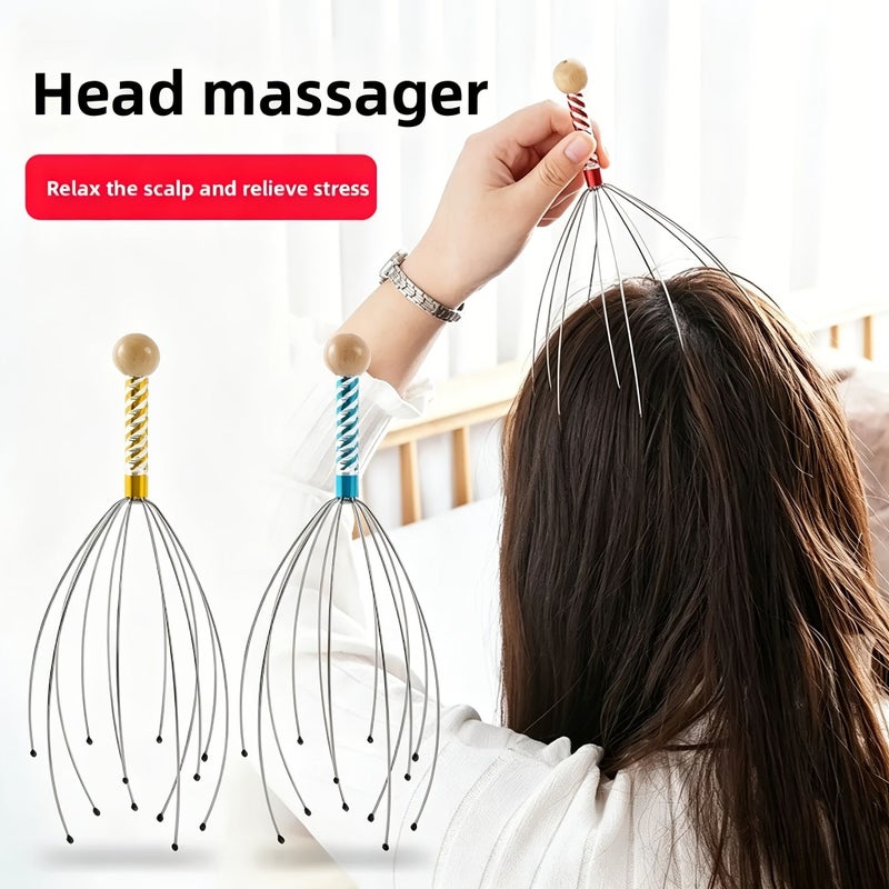 2 Pcs Head Massager Soul Extractor And Finger Massage Stick With Rollers Octopus Scalp Massager With 12 Claws Handheld Scalp Vibrating Massager For Deep Relaxing Comfortable Experience - Image 1