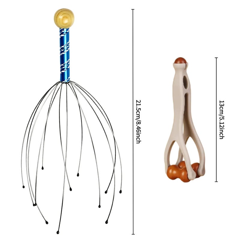 2 Pcs Head Massager Soul Extractor And Finger Massage Stick With Rollers Octopus Scalp Massager With 12 Claws Handheld Scalp Vibrating Massager For Deep Relaxing Comfortable Experience - Image 5