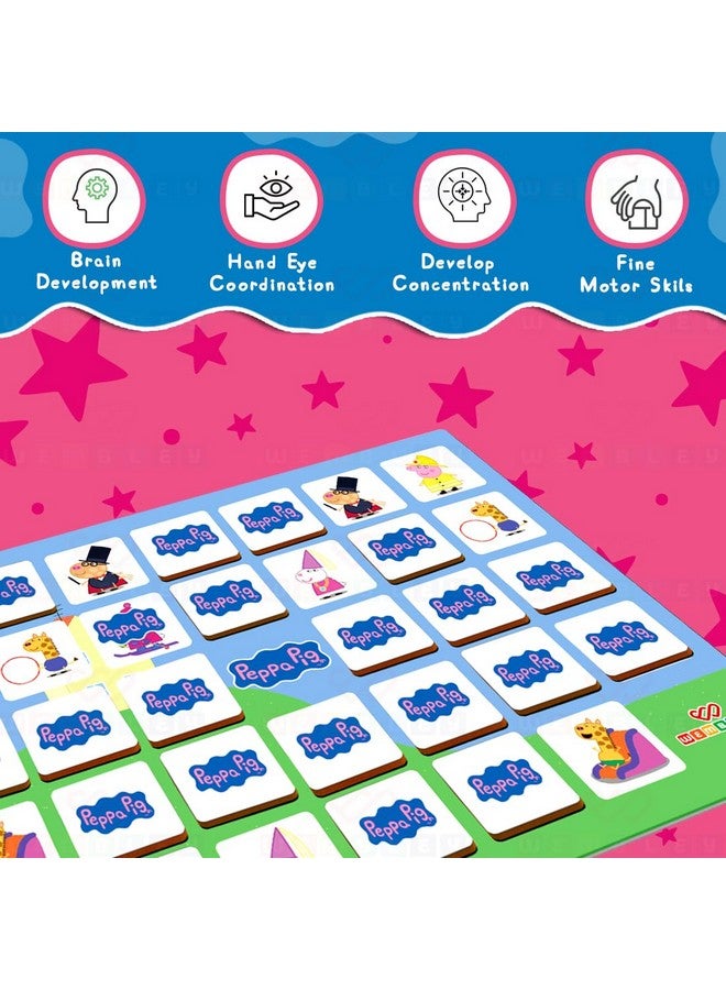 Wembley - Peppa Pig Magnetic Memory Match Game for Kids Family Fun & Fast Children Learning & Educational Brain Memory Game Puzzle 32 Tiles with 64 Picture Icons Birthday Gift for Boys Girls - Image 3